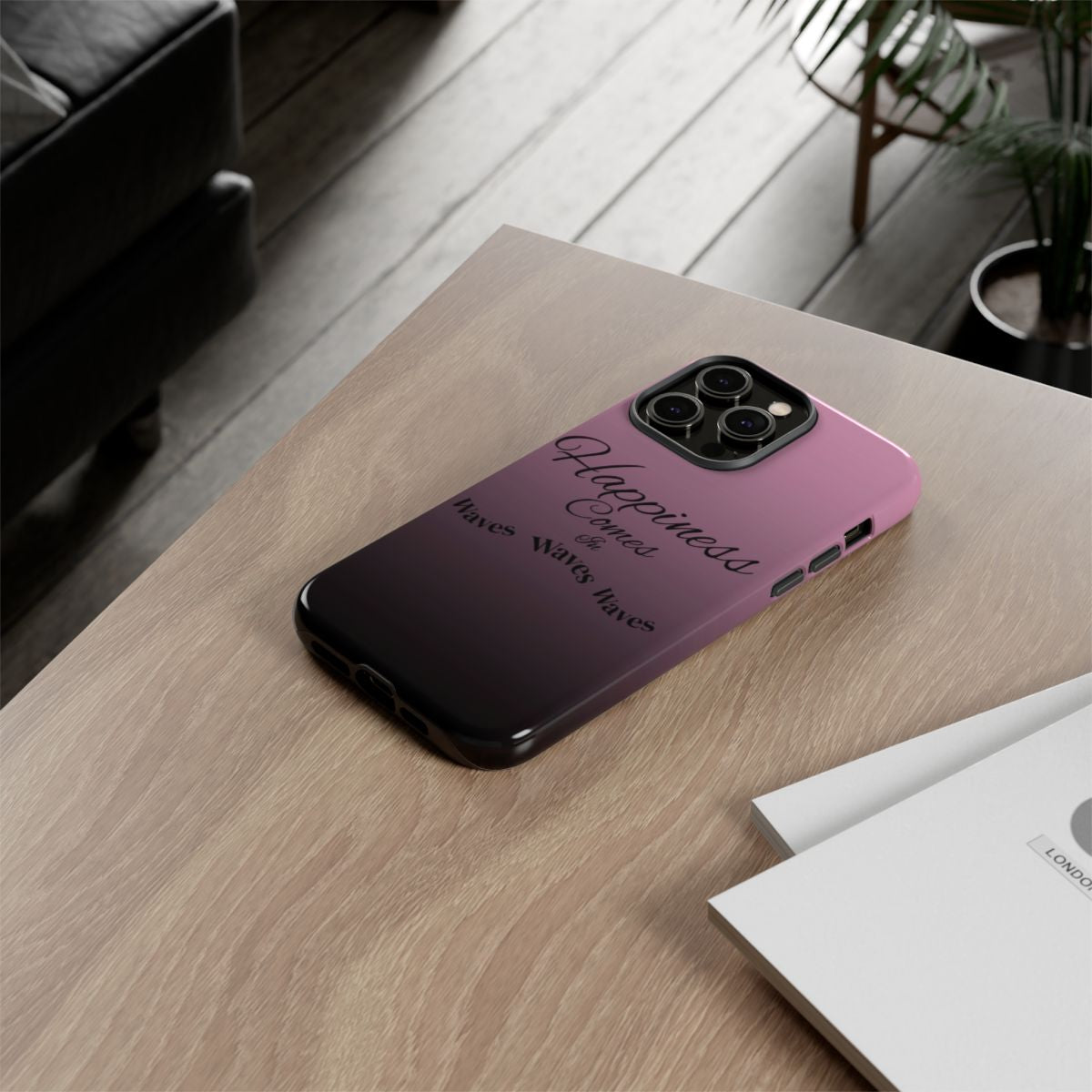 “Happiness comes in waves” phone case
